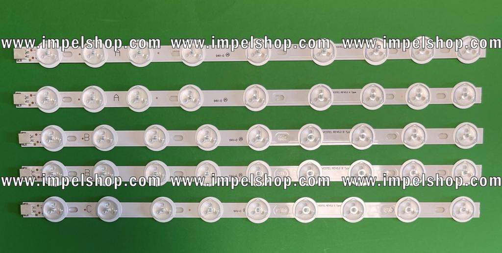 Zestaw listew LED do naprawy podświetlenia telewizora VESTEL 39" / 40" zestaw 5 sztuk (TYP A X 2szt , TYP B X 2szt , TYP C X 1szt) , (PART NUMBER : 23283022 , 23283024)