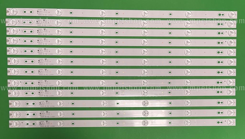 Zestaw listew LED do naprawy podświetlenia telewizora SKYWORTH 55" zestaw 12szt X YAL13-00635280 , 55D5-6-X2 , 6LED , 3V , 556MM