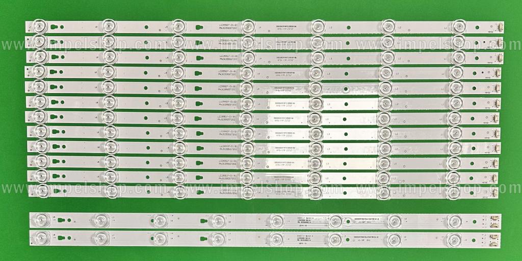 Zestaw listew LED do naprawy podświetlenia telewizora JVC / HAIER 55" zestaw 14szt , 12szt X LED55D7-07(A)/(B) , 7LED , 3V , 567MM & 2szt X LED55D7-08(A)/(B) , 8LED , 3V , 567MM ,