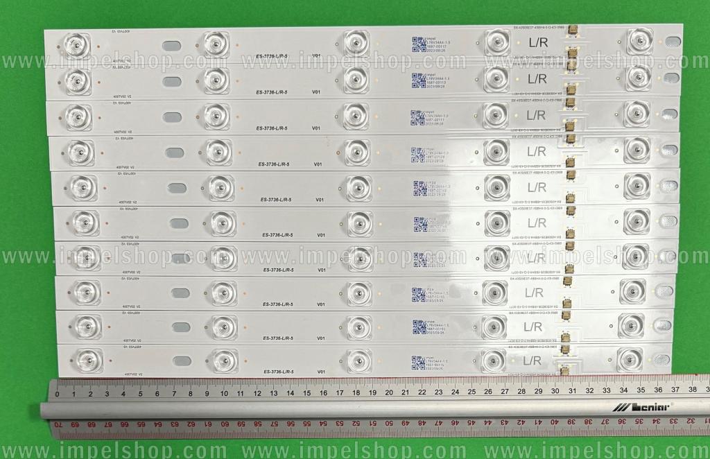 Zestaw listew LED do naprawy podświetlenia telewizora PANASONIC 40" zestaw 10szt , 5szt x 400TV02 , 5LED & 5szt x 400TV03 , 5LED , 369MM , 3V , BX-40S08E07-4BBH4-0-Q-43I-0988 & BX-40S08E06-4BBH4-0-Q-43I-0071 ,