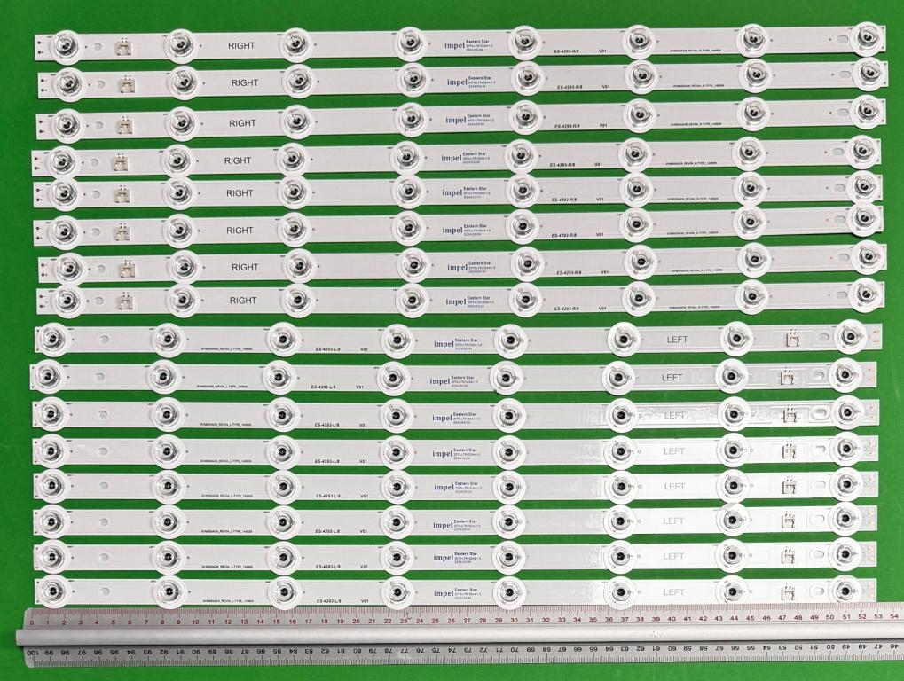 Zestaw listew LED do naprawy podświetlenia telewizora PANASONIC 55" zestaw 16szt , 8 szt X RIGHT SVM550AD8_REV04_R-TYPE_140829 & 8szt X LEDFT SVM550AD8_REV04_L-TYPE_140829 , 8LED , 3V , 528MM ,