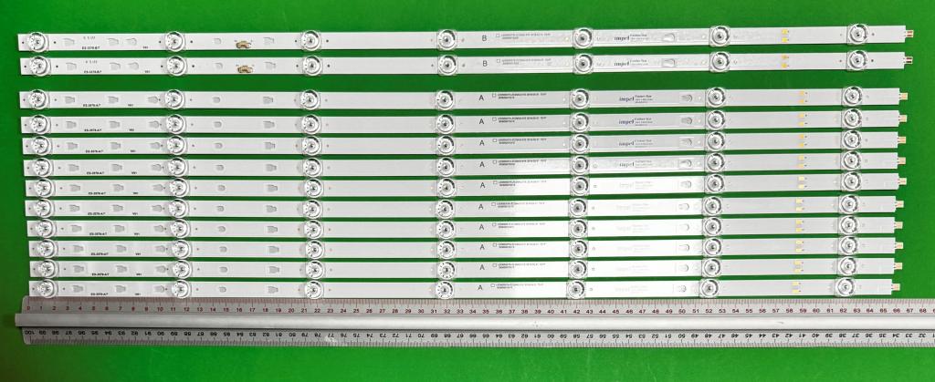 Zestaw listew LED do naprawy podświetlenia telewizora JVC 65" zestaw 12szt , 10szt X LED65D07A-ZC29AG-01E 7S1P 30365007031E 65D2003V1W7C1B66114M , 7LED , 665MM , 3V & 2szt X LED65D07B-ZC29AG-01E 7S1P 30365007032E 65D2003V1W7C1B66114M , 7LED , 665MM , 3V ,