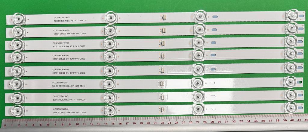 Zestaw listew LED do naprawy podświetlenia telewizora HISENSE / UNITED 50" zestaw 8szt x CC02500D419V01 500C1 ODE20 8x4 4S1P 1410 OD20 , 4LED , 418MM , 6V ,