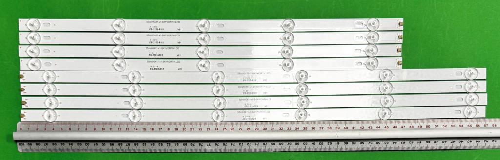 Zestaw listew LED do naprawy podświetlenia telewizora SKYWORTH / AXEN 55" zestaw 8szt , 4szt x YAL13-00530300-80 B1 , 5LED , 468MM , 3V & 4szt X YAL-00630300-81 B2 , 6LED , 571MM , 3V , 55inch0411-X1-SKYWORTH.LCD YS-L E469119 ,