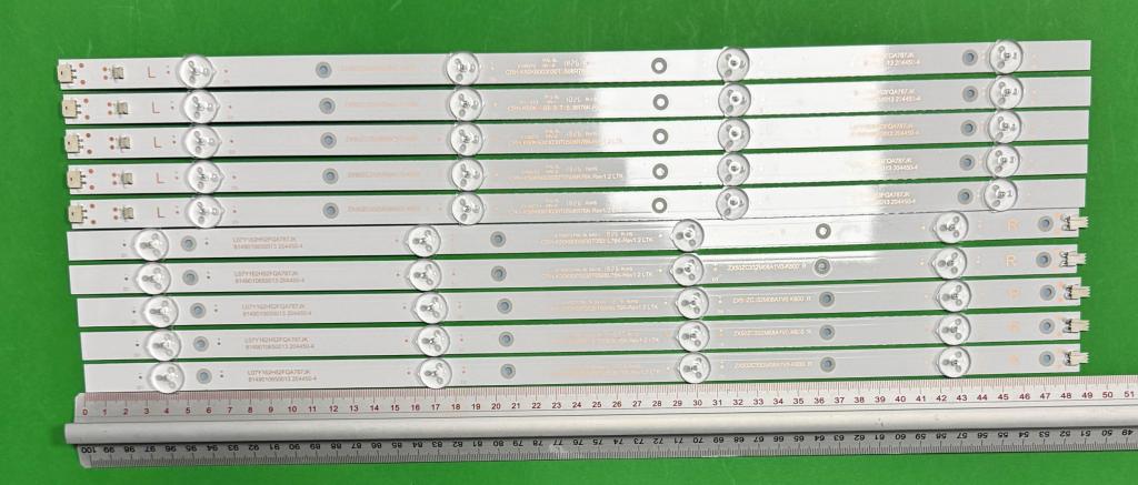 Zestaw listew LED do naprawy podświetlenia telewizora LIN 50" zestaw 10szt , 5szt X CRH-K50K6003030T0508L76K-Rev1.2 I & 5szt X CRH-K50K6003030T0508R76K-Rev1.2 I , 4LED , 3V ,