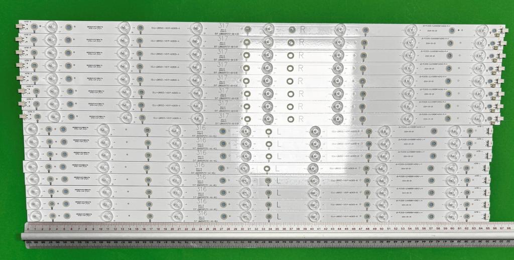 Zestaw listew LED do naprawy podświetlenia telewizora PHILIPS 65" zestaw 16szt , 8szt X R: CEJJ-LB650Z-14S1P-M3030-J & 8szt X L: CEJJ-LB650Z-14S1P-M3030-I , 7LED , 3V , 65D3503V1W7C1B65417M ,