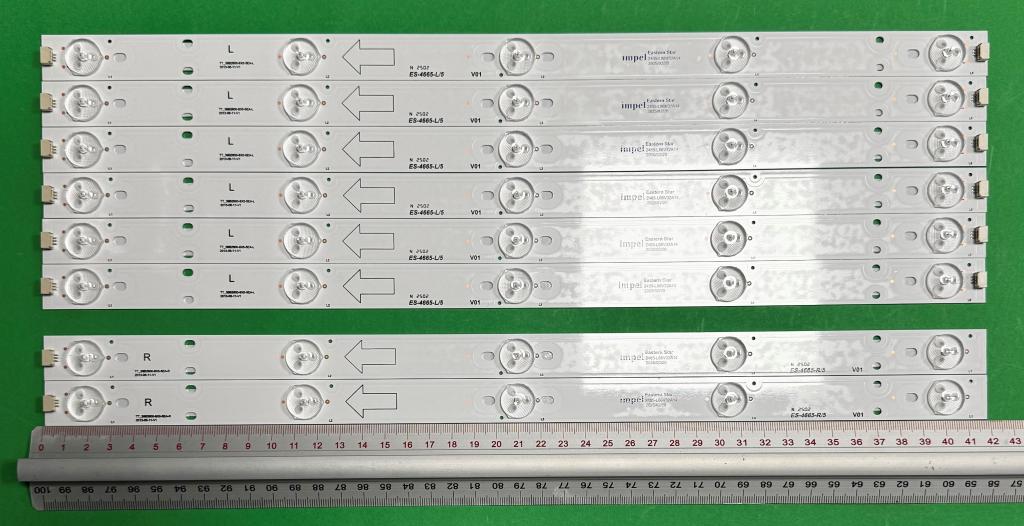 Zestaw listew LED do naprawy podświetlenia telewizora MERLOT / TCL 39" zestaw 8szt , 6szt X TOT_39B2600-8X5-5EA-L , 5LED , 418MM , 3V & 2szt X TOT_39B2600-8X5-5EA-R , 5LED , 418MM , 3V &