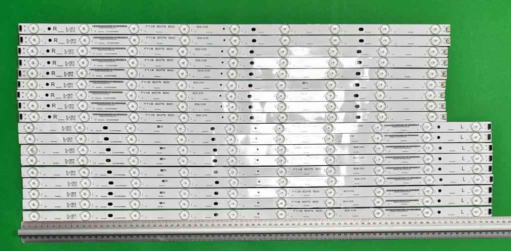 Zestaw listew LED do naprawy podświetlenia telewizora SONY 75" zestaw 18szt , 9szt X IC-D-HWX75D952L , 10LED , 802MM , 3V & 9szt X IC-D-HWX75D952R , 9LED , 723MM , 3V ,