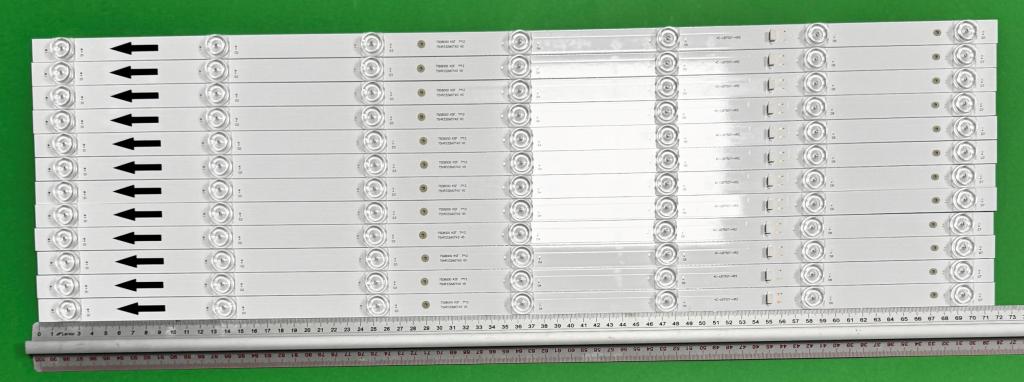 Zestaw listew LED do naprawy podświetlenia telewizora XiaoMI 75" zestaw 12szt x 75D8000 KSF 7*12 75HR332M07A0 V0 4C-LB750T-HR2 , 7LED , 718MM , 3V ,